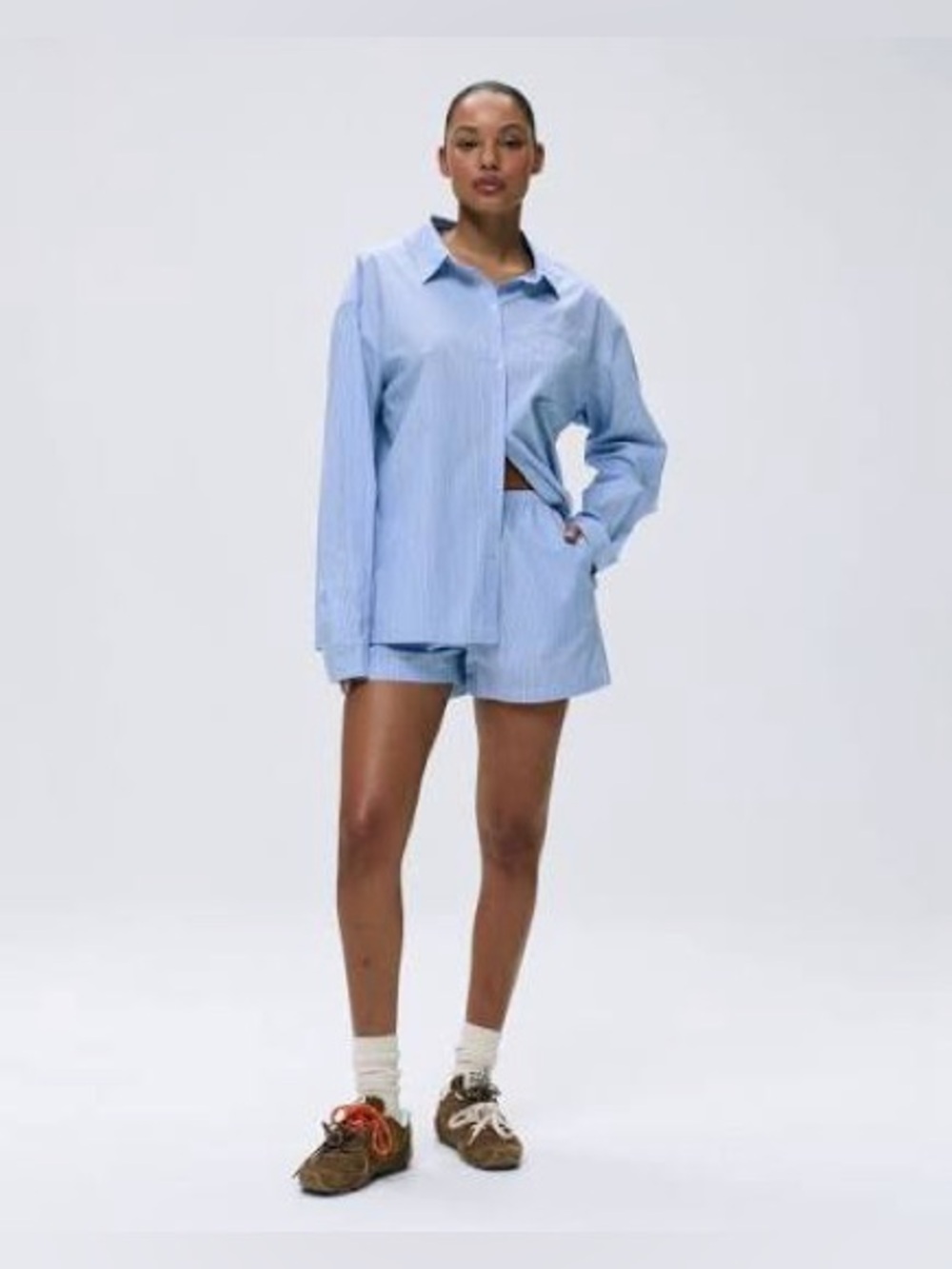 Adanola Oversized Cotton Shirt and Pants Set - Picture 2 of 3